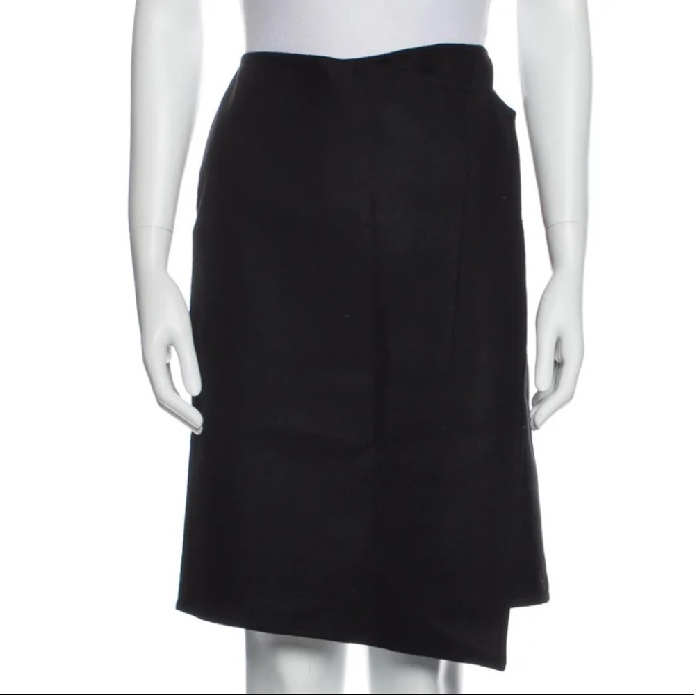 Calvin Klein Collection Wrap Wool Skirt asymmetrical hem Made in Italy black